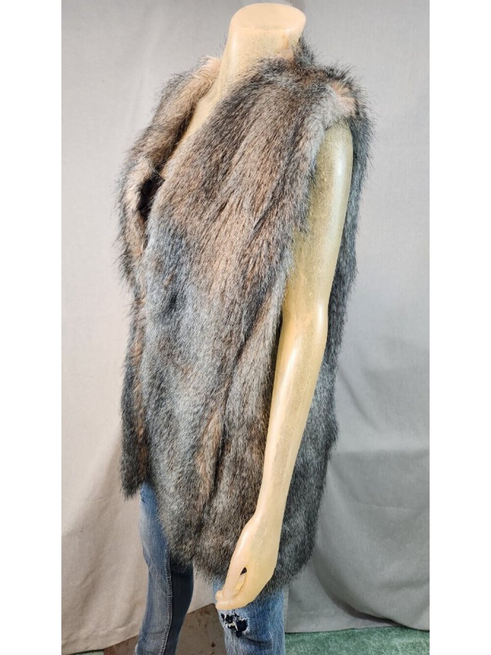 Banana Republic Gray Faux Fur Duster Vest Coat Jacket Womens XL XLARGE - Picture 5 of 7